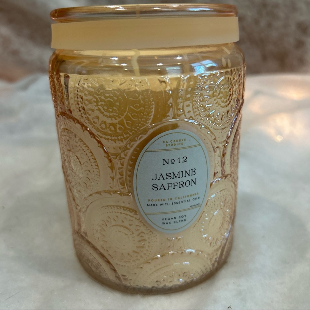 LEOBEN CO Jasmine Saffron Vegan Soy Wax Blend Candle Cut Glass Facet 18oz NO LID